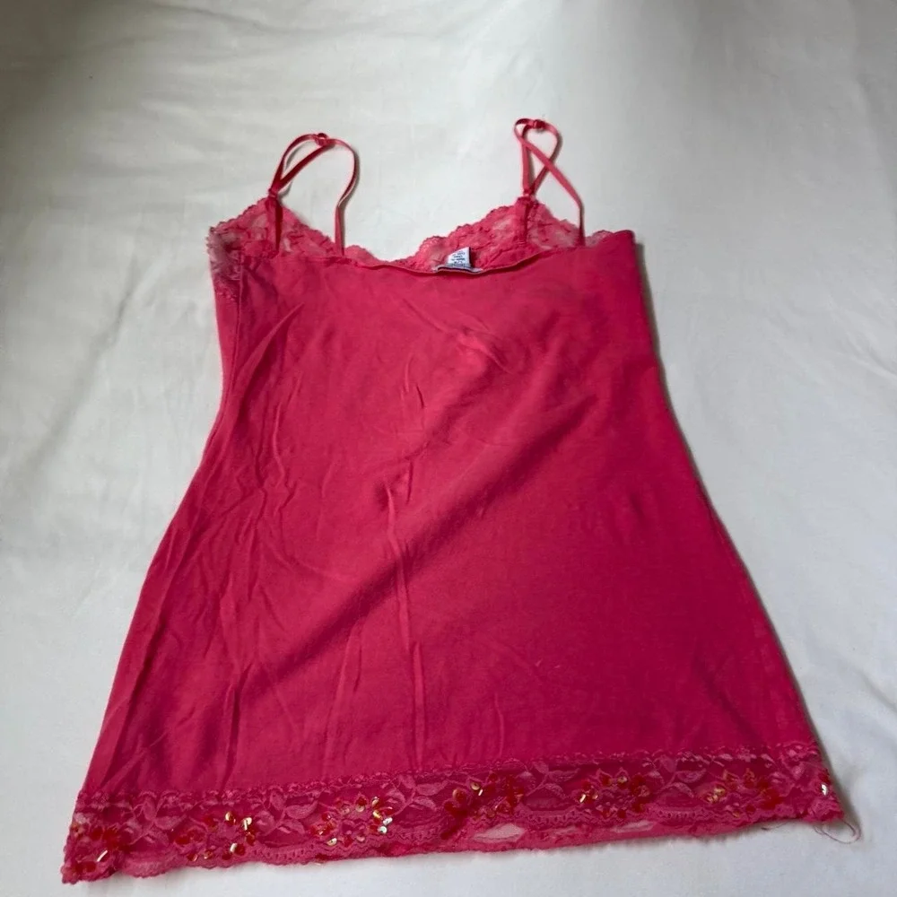 Pink Lace Cami  Y2K Deb pink lace trim camisole tank top size large - Picture 4 of 5